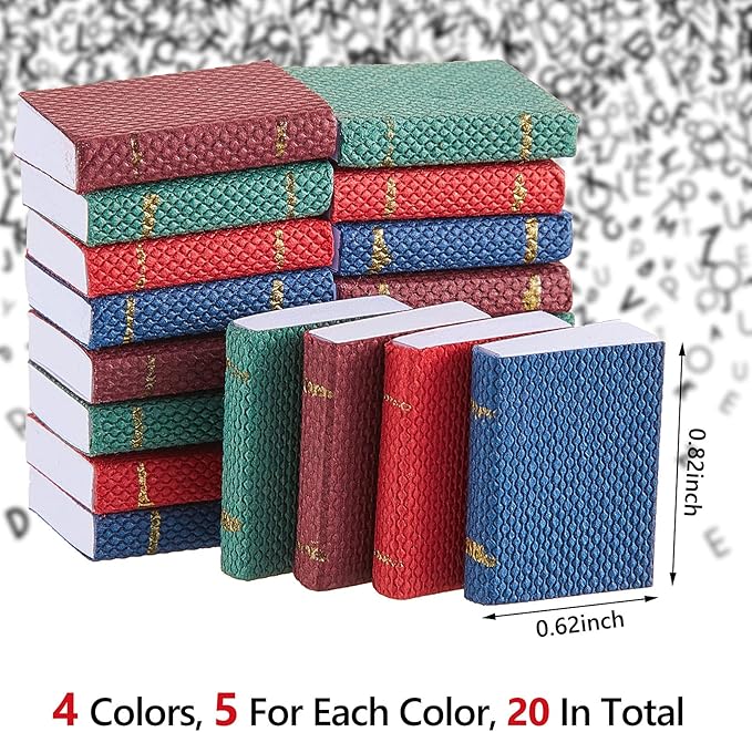 Sumind 20 Pieces 1:12 Scale Miniatures Dollhouse Books Assorted Miniatures Dollhouse Mini Books Decoration Accessories Doll Toy Supplies (Solid Style)