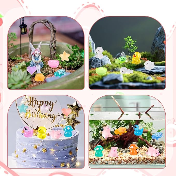 120 Pcs Luminous Mini Resin Animals Kit Accessories Variety Pack Glow Animal Figurines Resin Mini Garden Decor for Garden Micro Landscape Aquarium Potted Dollhouse Decor