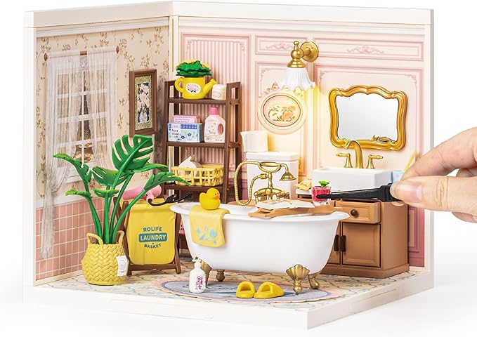 Rolife Super Creator-DIY Plastic Miniature House for Adults, Mini Blocks Model Kit Building Sets, DIY Crafts/Hobbies/Building Blocks Toys for Adults (Pop Bubble Bathroom)