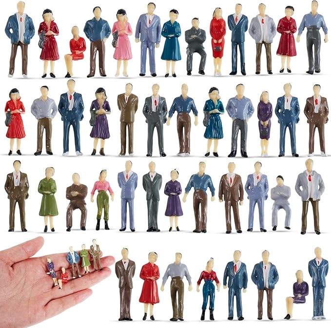 Juexica 50 Pcs Mini People Figurines 1: 50 Scale Model Trains Architectural Painted People Figures Tiny Plastic Miniature Figurines Sitting Standing Model for Miniature Scenes (Classic Style)
