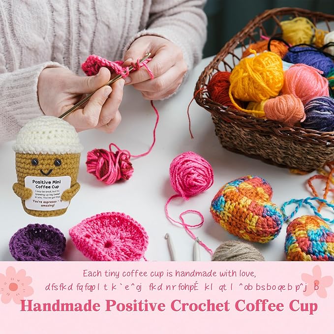 Funny Crochet Coffe Themed Gift - Unique Coffee Gifts for Women and Coffee Lover Gifts for Men,Valentine's Day Gift Idea with Emotional Support Coffe Mug,Office Desk Decor for Cofe Enthusiasts