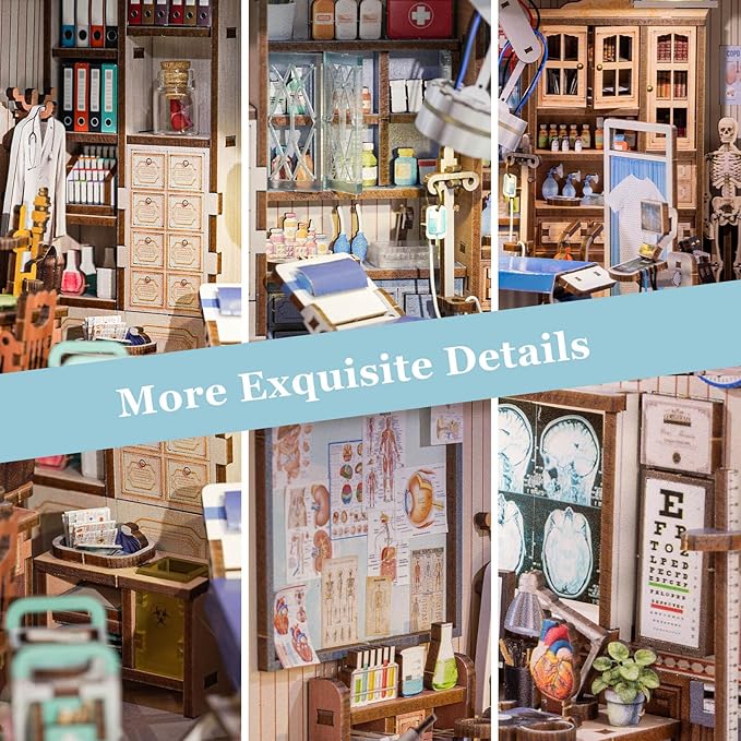 Book Nook Kit - DIY Miniature House Doctors Clinic Dollhouse Kit for Adults, Book Nook Tiny House Bookshelf Decor Creative 3D Wooden Puzzle, Gifts for Family, Friends (Doctor's Office)