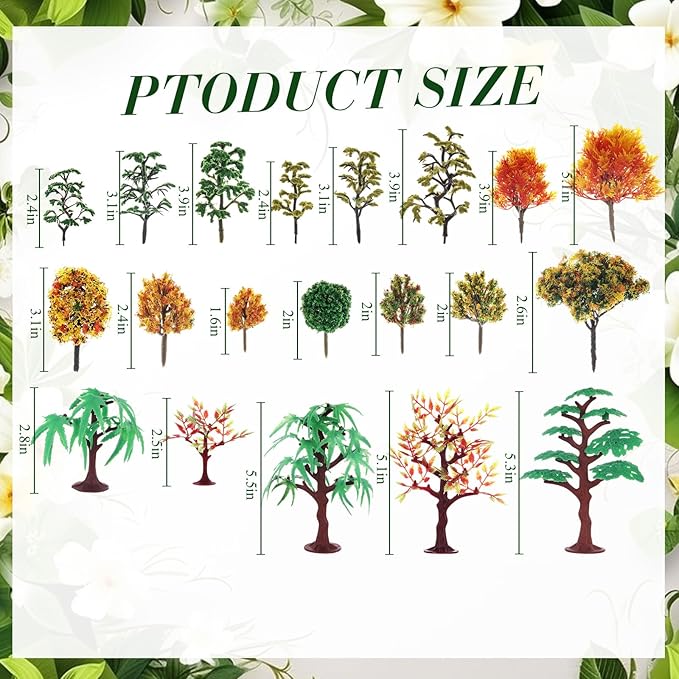 Canlierr 28 Pcs Miniature Model Trees for Diorama Mini Tiny Fake Plastic Fall Maple Trees with 40g Faux Moss for Villages, Craft, Model Train Autumn Scenery Accessories