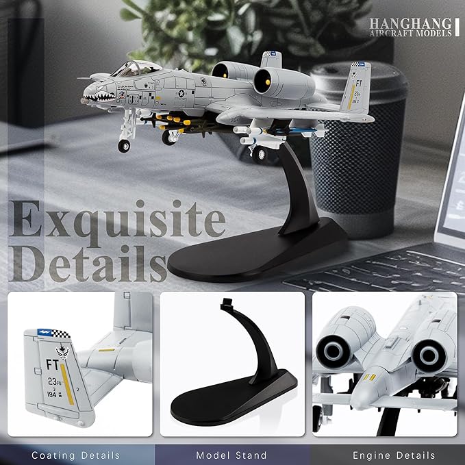 HANGHANG 1/100 A-10 Thunderbolt II Warthog Attack Plane（Painted Version） Metal Fighter Military Model Diecast Plane Model for Collection and Displays