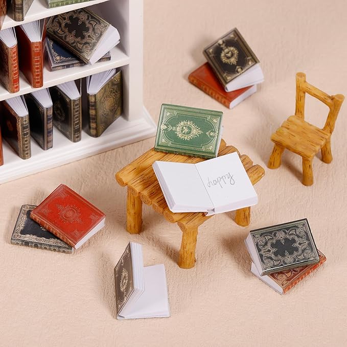 36 Pcs 1:12 Scale Miniatures Dollhouse Books and 1 White Wooden Bookcase,4 Floors Furniture Display Bookshelf Cabinet Mini Assorted Books,Dollhouse Decoration Accessories for Home Bedroom