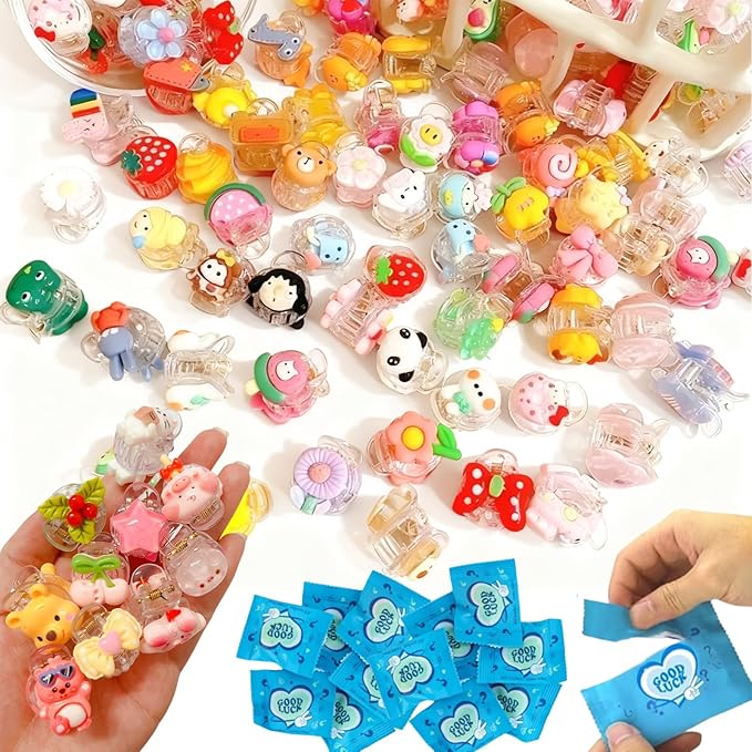 30PCS Cute Hair Clip Blind Bags, Random Cartoon Animal Fruit Mini Hair Claws Surprise Blind Box, Cute Daily Styling Hair Clip, Adorable Hair Accessories for Girls Kids ﻿ ﻿