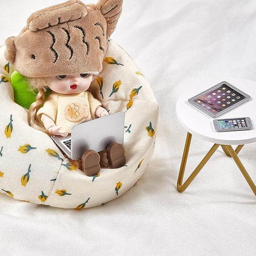 1:12 Scale Dollhouse Laptop Accessories, Miniature Laptop Tablet Smart Phone Stuff Doll House Mini Play Set Accessories (Silver)