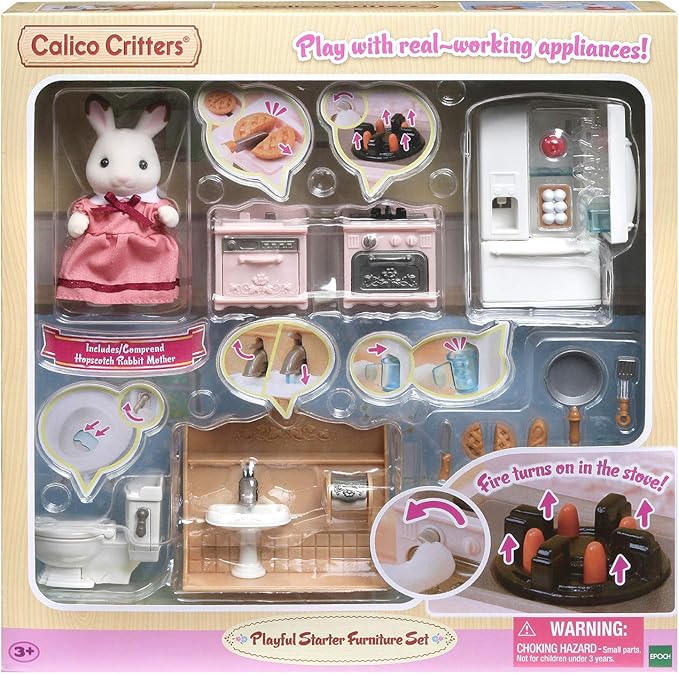 Calico Critters Playful Starter Furniture Set - Toy Dollhouse Furniture and Accessories Set with Collectible Figure Included