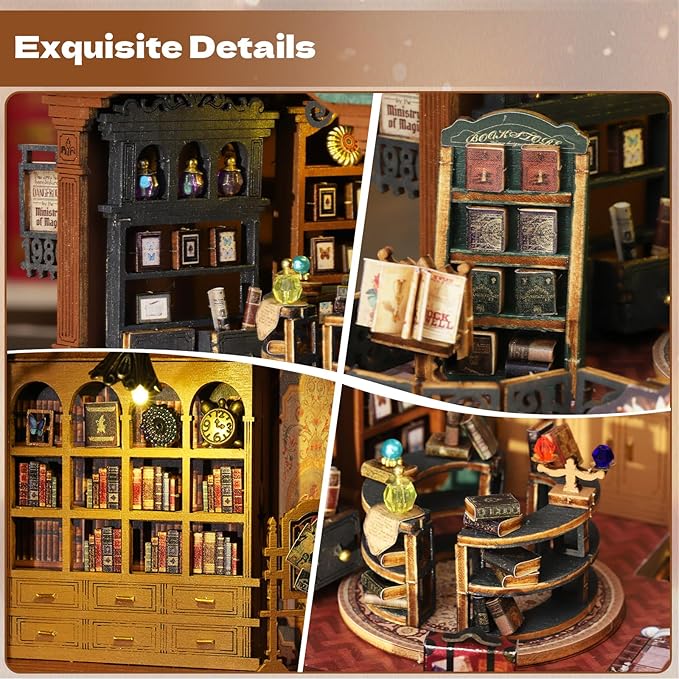 DIY Miniature House Kit, Mini 3D Wooden Books Shop Building Kit, Tiny Dollhouse Kit with Dustproof Cover & Music Movement, Creative Handmade House Craft, Gift for Adults Teens Family Friends