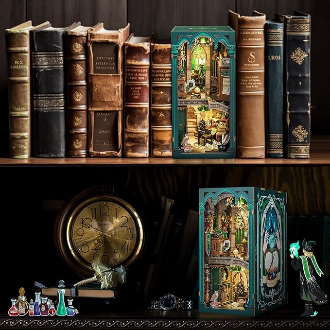 CUTEBEE Book Nook Kit - DIY Miniature House Magic Dollhouse Kit for Adults, Booknook Tiny House Bookshelf Decor 3D Wooden Puzzle, Gifts for Family, Friends (Darkness Common Room)