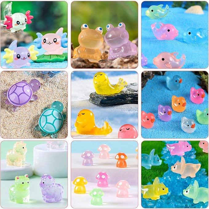 150 Pcs Mini Resin Animals Kit Accessories Variety Pack Glow Animal Figurines Resin Ducks Dinosaurs Figurines Accessories for Variety Pack for Garden Micro Landscape Aquarium Potted Dollhouse Decor