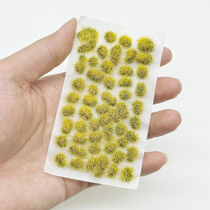 Woohome 78 PCS Model Grass Tufts 2 Size Static Grass Tuft Yellow Miniature Grass Tuft Railway Artificial Grass Terrain Kit for DIY Model Railway Fairy Garden Diorama Scenery
