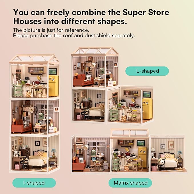 ROBOTIME DIY Miniature House Kit Mini Dollhouse with Accessories Building Toy Set Tiny Room Making Kit with LED Light Hobby Unique Gifts (Cozy Living Lounge)