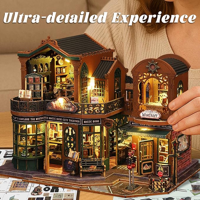 Flever Dollhouse Miniature DIY House Kit Creative Room with Furniture and Glass Cover for Romantic Artwork Gift (Twilight Bookmall)