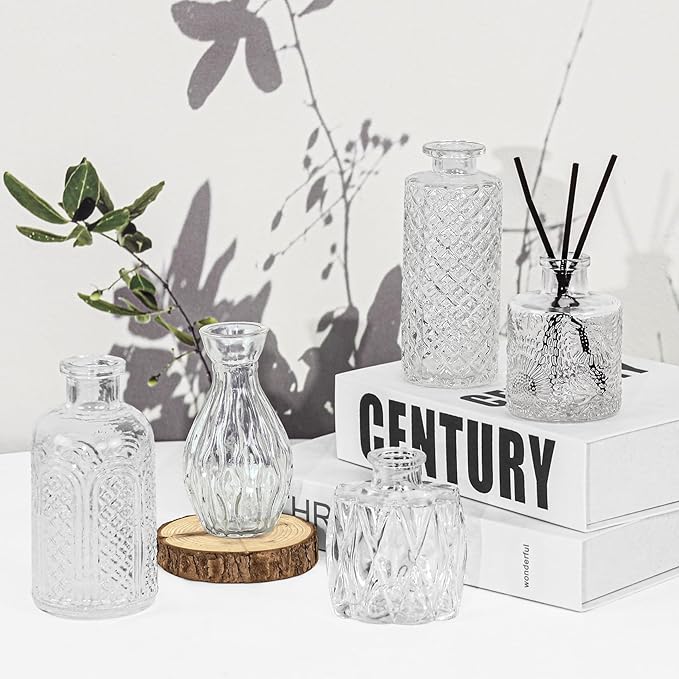 24Pcs Glass Bud Vase Set,Small Flower Vase for Tables Centerpieces Decor, Mini Vintage Clear Vase for Home,Wedding,Party Decorations
