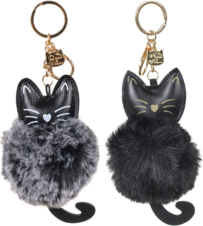 Dreams and Whispers Faux Fur Ball Pom Pom Key Chain Ring for Women Bag Pendant