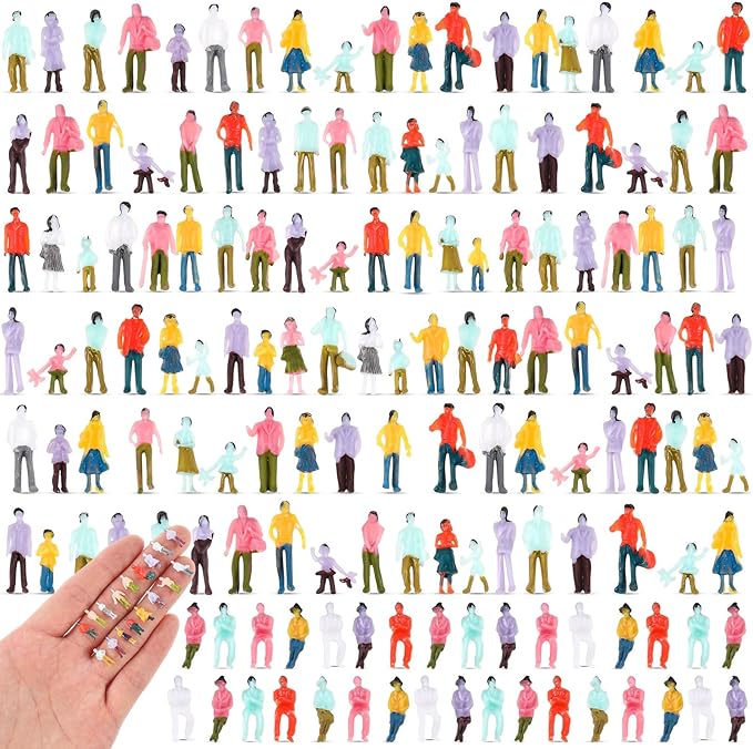 Namalu 200 Pcs Mini People Figurines 1: 150 Scale Architectural Painted Tiny Model Sitting and Standing Plastic People Assorted Poses Model Trains for Miniature Scenes