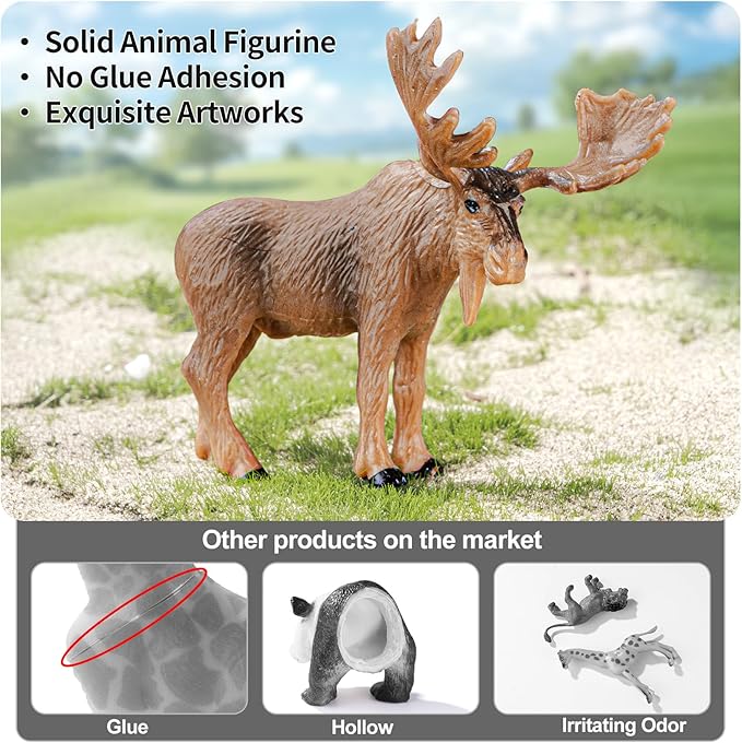16PCS Mini North American Woodland Animals Figurines Toys, Realistic Jungle Wild Animal Figures with Wolf,Bear,Bison,Reindeer Cake Toppers Birthday Gift Party Favors Toys for Toddler Kids