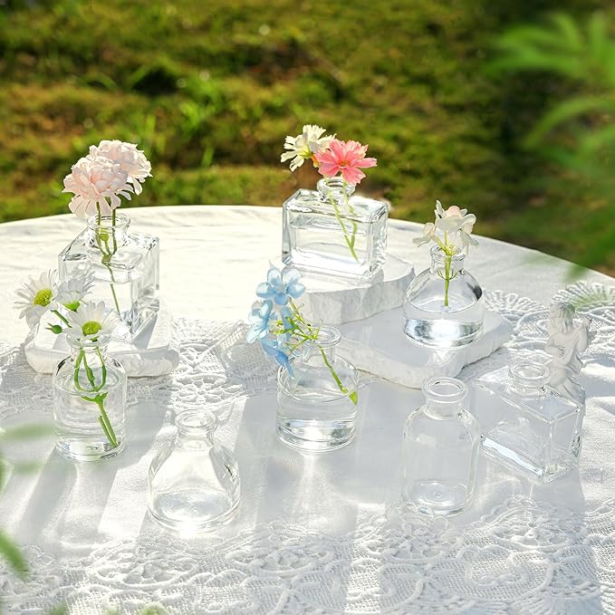 Small Mini Flower Vases - Set of 20 Clear Glass Bud Vases - Vintage Rustic Centerpieces for Weddings, Events & Home Décor - Premium Quality, Timeless Designs