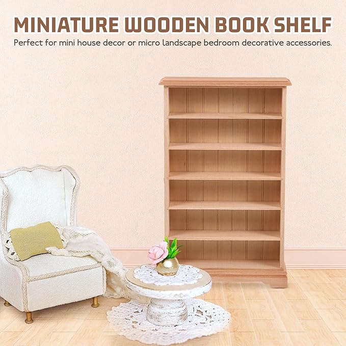 HANABASS 1:12 Dollhouse Storage Cabinet Wooden Dollhouse Furniture Miniature Bookshelf Display Shelf Accessories for Doll House Decor