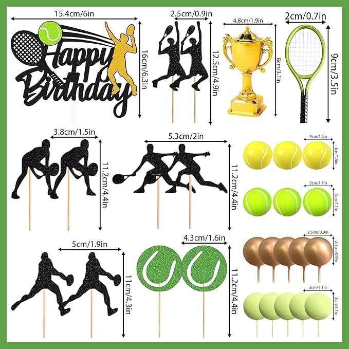 29 PCS Sports Party Supplies - Tennis Cake Topper & Decoration - Birthday Party Favors