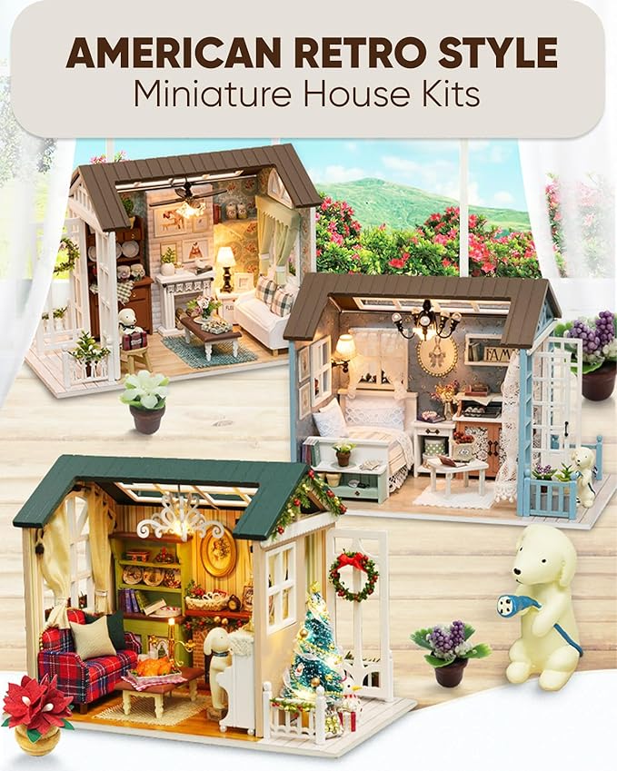 DIY Miniature House Kit, DIY Dollhouse Kit for Adults to Build, Mini House Kit with LED, Mayberry Street Miniatures, Ideal Gifts for Birthday,Valentine(Forest Times)