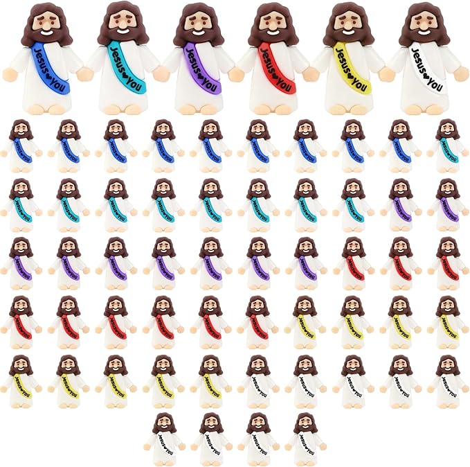 54 Pack Little Jesus Figurines in Bulk, Pocket Jesus Loves You, Jesus Small Figures, Little Tiny Jesus Figures for Church Christmas Party Favors Baptism Gifts