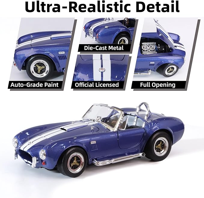 1964 Shelby Cobra 427S/C 1:18 Scale Diecast Model Premium Alloy Sports Collection Cars with Display Case, Working Steering, for Kids Men and Teens Dad 14+ Year