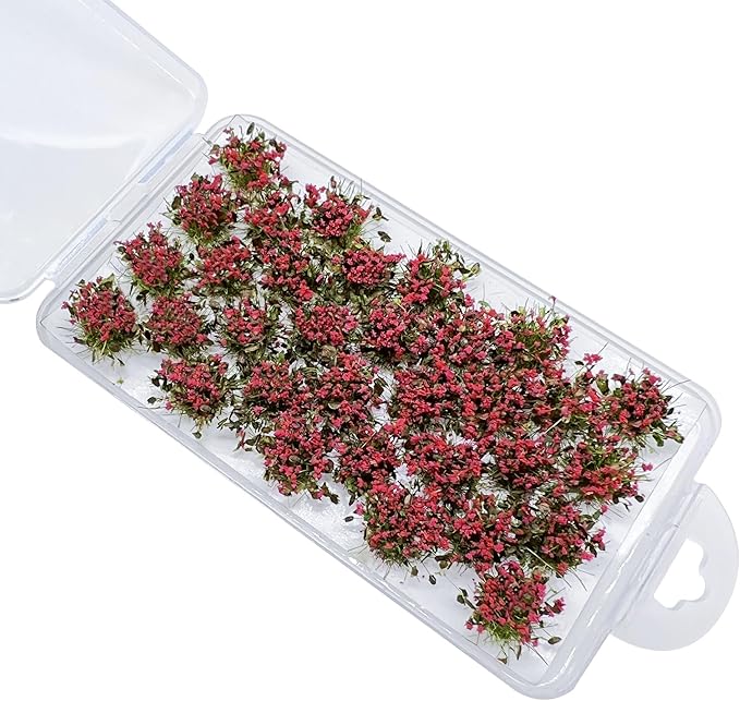 Woohome 32 PCS Static Grass Tuft Model for Railway Artificial Grass - Red Bushy Flower Cluster Vegetation Groups for DIY Architecture Building Model Train Landscape Railroad Scenery