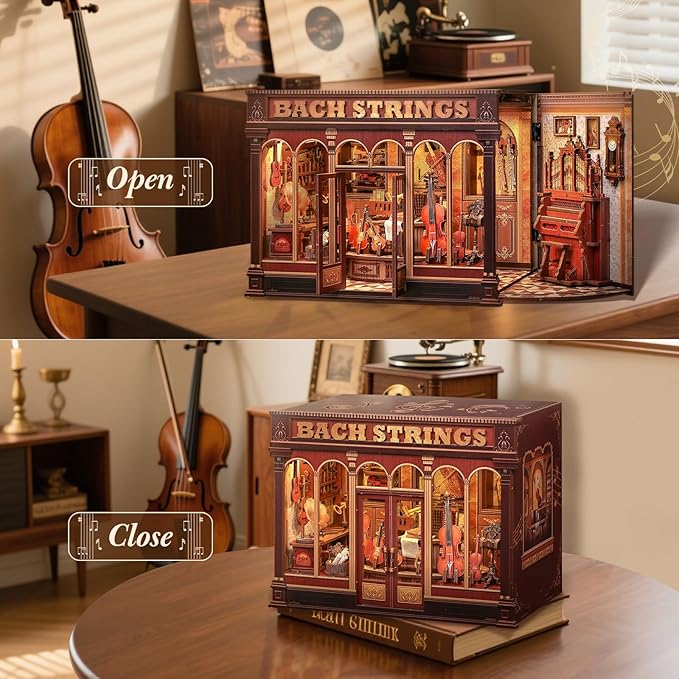 CUTEBEE Book Nook Kit - DIY Miniature House Kit for Adults, Teens and Beginners, Dollhouse Booknook Library Tiny House Bookshelf Decor 3D Wooden Puzzle, Gifts for Family, Friends