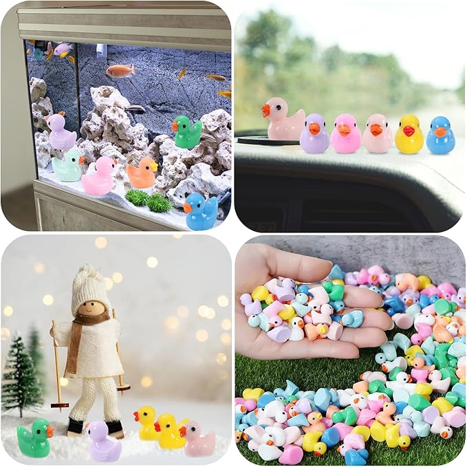 Mini Resin Ducks 220 Pack Tiny Duck Figurines Bulk for Miniature Dollhouse Decor Accessories Garden Aquarium Potted Ornament Party Toys DIY Charms Office Classroom Activity to Hide