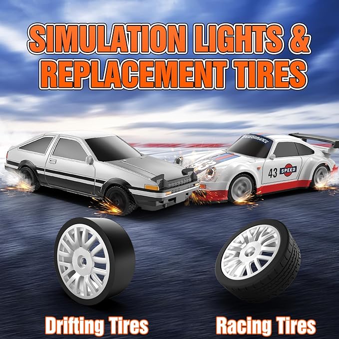 RC Drift car, 1/43 Mini Rc Drift car with Gyroscope, 2.4GHz Full Proportional Remote control Cars, 4WD High Speed Racing with Lights, Racing Tires, Model Cars Gift for Adults, Kids, Boys, Girls