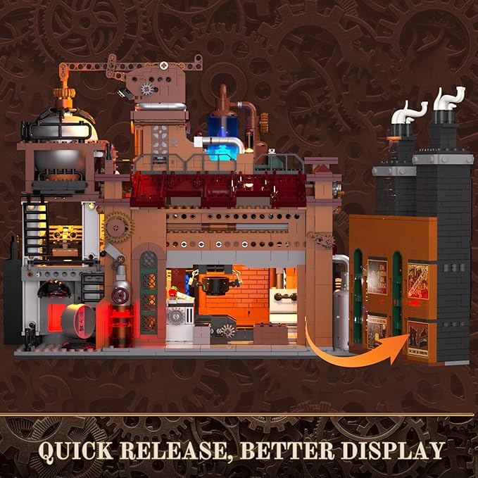 Lumibricks Steampunk Ore Factory Lighting Building-Bricks Set, 3138 Pcs Interactive Mechanical Factory Collection Display Set for Adults and Steampunk Lovers