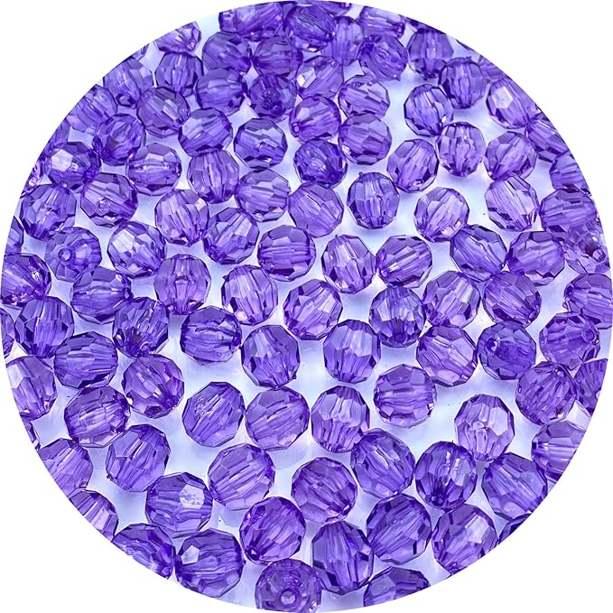Jmassyang 200 Pieces 10mm Acrylic Round Faceted Beads Loose Crystal Plastic Spacer Beads Colorful with Hole for Jewelry Making DIY Bracelet Necklace Earring Keychain(Purple)