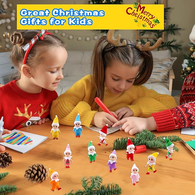 14 Pieces Christmas Tiny Elf Dolls Bulk Colorful Vinyl Felt Mini Plush Elves Figures Small Elf Doll Set for Christmas New Year Room Decoration