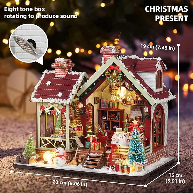 DIY Miniature Book Nook Dollhouse Room Kit for Teens and Adults-Christmas House