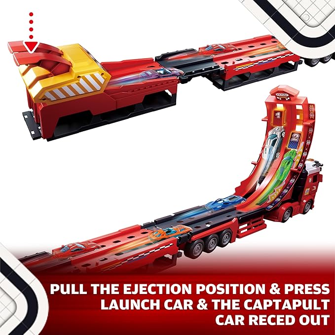 3in1 Carrier Truck Race Track Toddler Toys, Carrier Toy Truck w/45 Inch Foldable Race Track, 12 Die Cast Cars Toys for Ages 2-4, Semi Truck Toy w/Light & Sound, Kids Play Cars & Race Car Toys for Kids