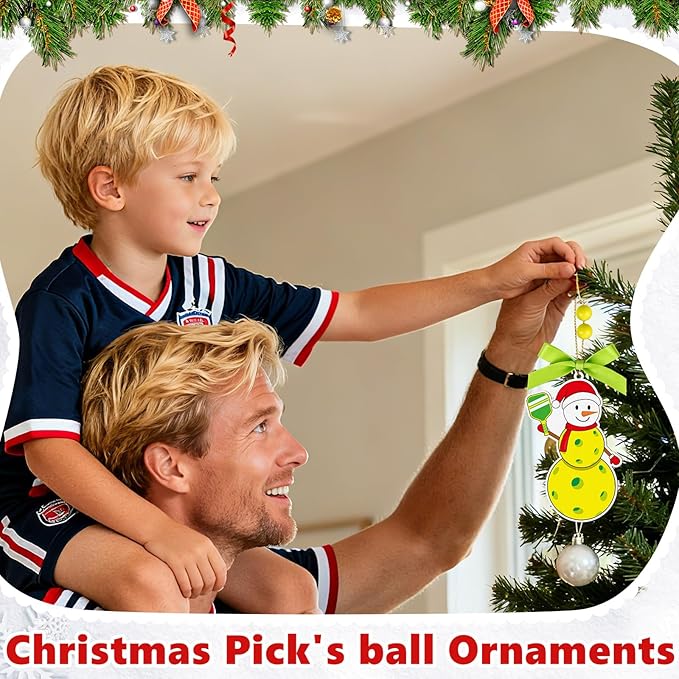4.3 Inches Snowman Pickleball Christmas Ornament,Wooden Pickleball Snowman Tree Ornament Hanging Decoration for Rearview Mirror, Window, Eaves, Fireplace and Home Holiday Party Decor