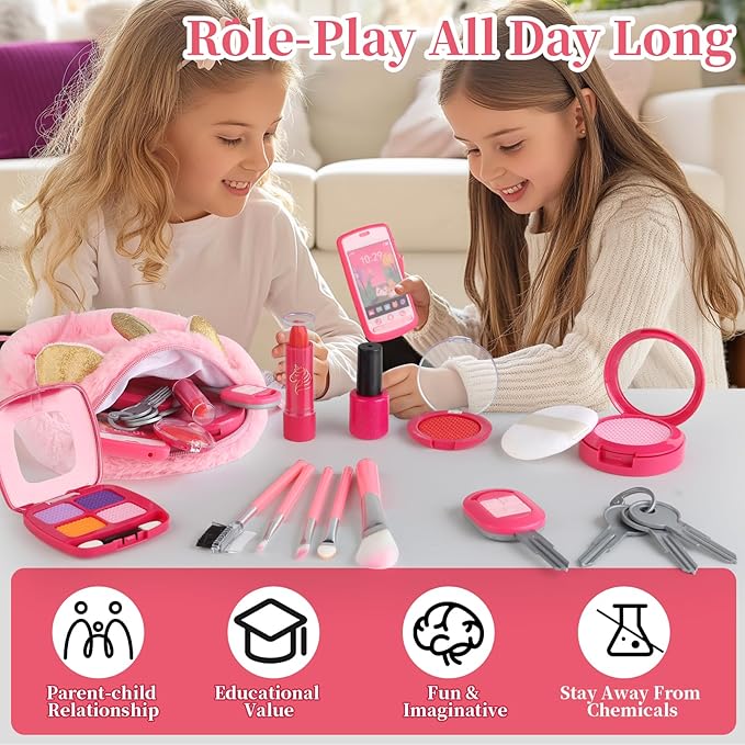 Woumserta Unicorn Pretend Makeup for Toddlers, Fake Makeup Set for Kids, Unicorn Gifts Play Makeup Kit for Little Girls Age 3 4 5 6, Pretend Play Toys for 3 4 5 6 Year Old Girls Birthday Gifts