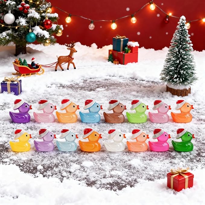 160pcs Luminous Mini Christmas Resin Ducks Dollhouse Accessories Miniature Figurines to Hide Tiny Little Duck Bulk Glow in The Dark for Micro Garden Landscape Aquarium Craft Party Favors Toy