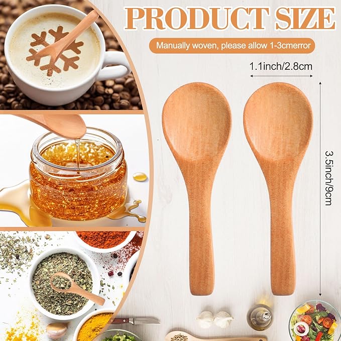 Boao 200 Pcs Small Wooden Spoons, 3.5'' L, Mini Wood Natural Tiny Spoons Wooden Little Teaspoons for Jars Sugar Creamer Honey Spices Salt Kitchen Supplies (Light Brown)