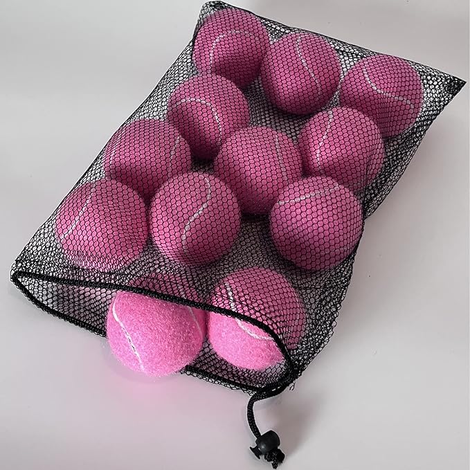HiBallBall 12-Pack Practice Tennis Balls for Beginners & Dogs - Reusable Mesh Carry Bag Included - Ideal for Tennis Training, Pet Play, Fetch