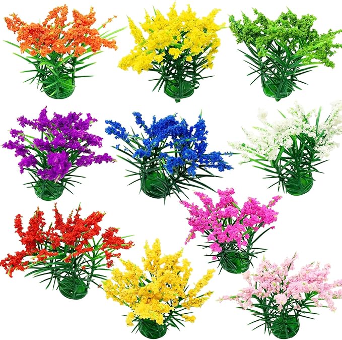 PrettyLife 50Pcs Miniature Flower Cluster Flower Plant Tufts for Mini Dollhouse Fairy Garden Railway Simulated Static Scenery Micro Landscape Model
