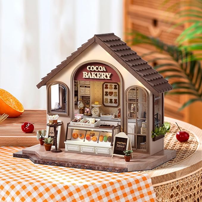 Miniature House Kit, Tiny House Kit with LED Light, DIY Mini House Building Kits for Adults to Building, Unique Gift for Birthday Christmas, Happiness Store