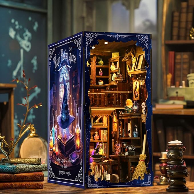 Book Nook Kit - DIY Miniature Dolls House Kit with Furniture and LED Light, 3D Puzzle Wooden Art Bookends, Model Kits for for Adults and Teens (Magic Potion Shop)