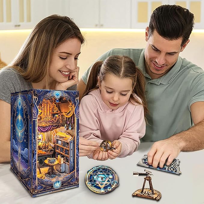 3D Puzzles Book Nook Kit, DIY Miniature Book Nook Kit Creative Decorative with LED Lights Bookend Bookshelf Insert for Adults Teens-Star Map Secrets(SQ -35)
