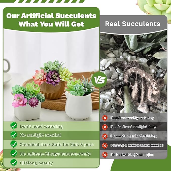 WOHSEROM 12 Pack Realistic Flocked Artificial Succulents, Faux Plastic Succulents Mini Fake Plants for Garden Craft, Cake, Party, Indoor/Outdoor Decor (Unpotted, PVC, Lifelike Details)