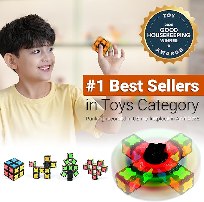 TOSY Magnet Fidget Spinner Mini - 8 Blocks, 3 in 1 Toy: Transformable Fidget Spinner, Infinity Cube, 2x2 Puzzle Cube, Easter Valentine Gift for Kids/Adults, STEM Sensory Stress Relief Toy, 2-Pack