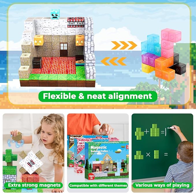 150PCS Magnetic Blocks - Magnetic Building Blocks, Magnet Cubes Toys Stacking, Build Forest World Set, STEM Montessori Sensory Toys for Kids Boys Girls Ages 3-5 6-8 Christmas Birthday Gifts