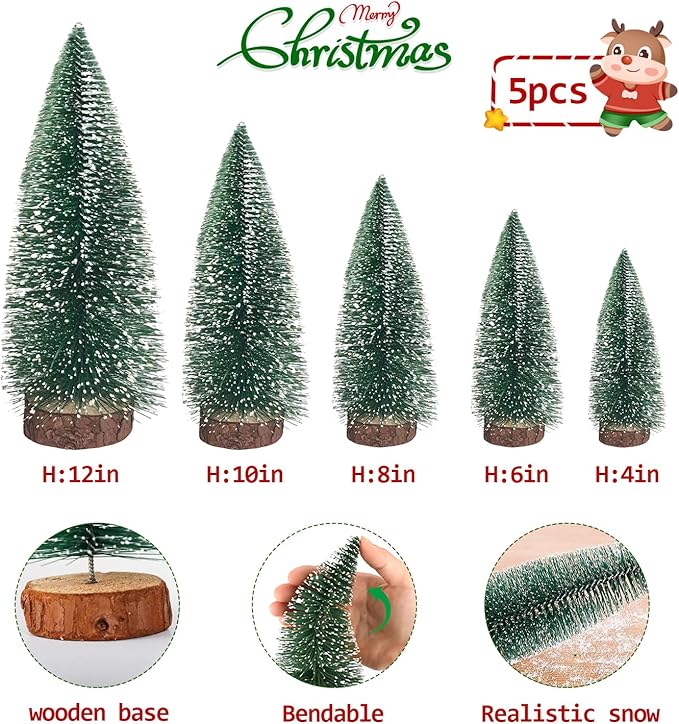 MTKZKAF Artificial mini Bottle Brush Christmas Trees for Christmas Decoration Table top Christmas Tree with Base Indoor Christmas Decorations （4/6/8/10/12 inch）